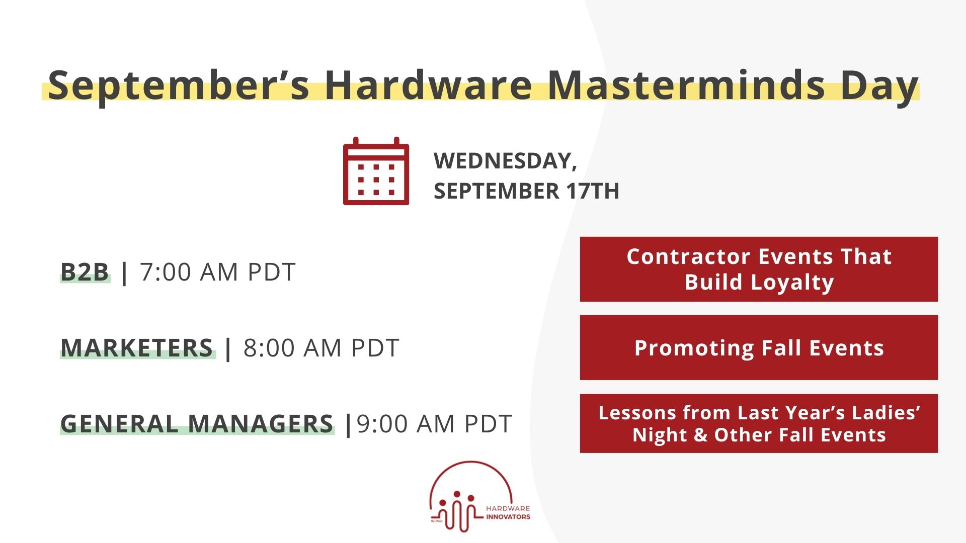 september hardware mastermind topics